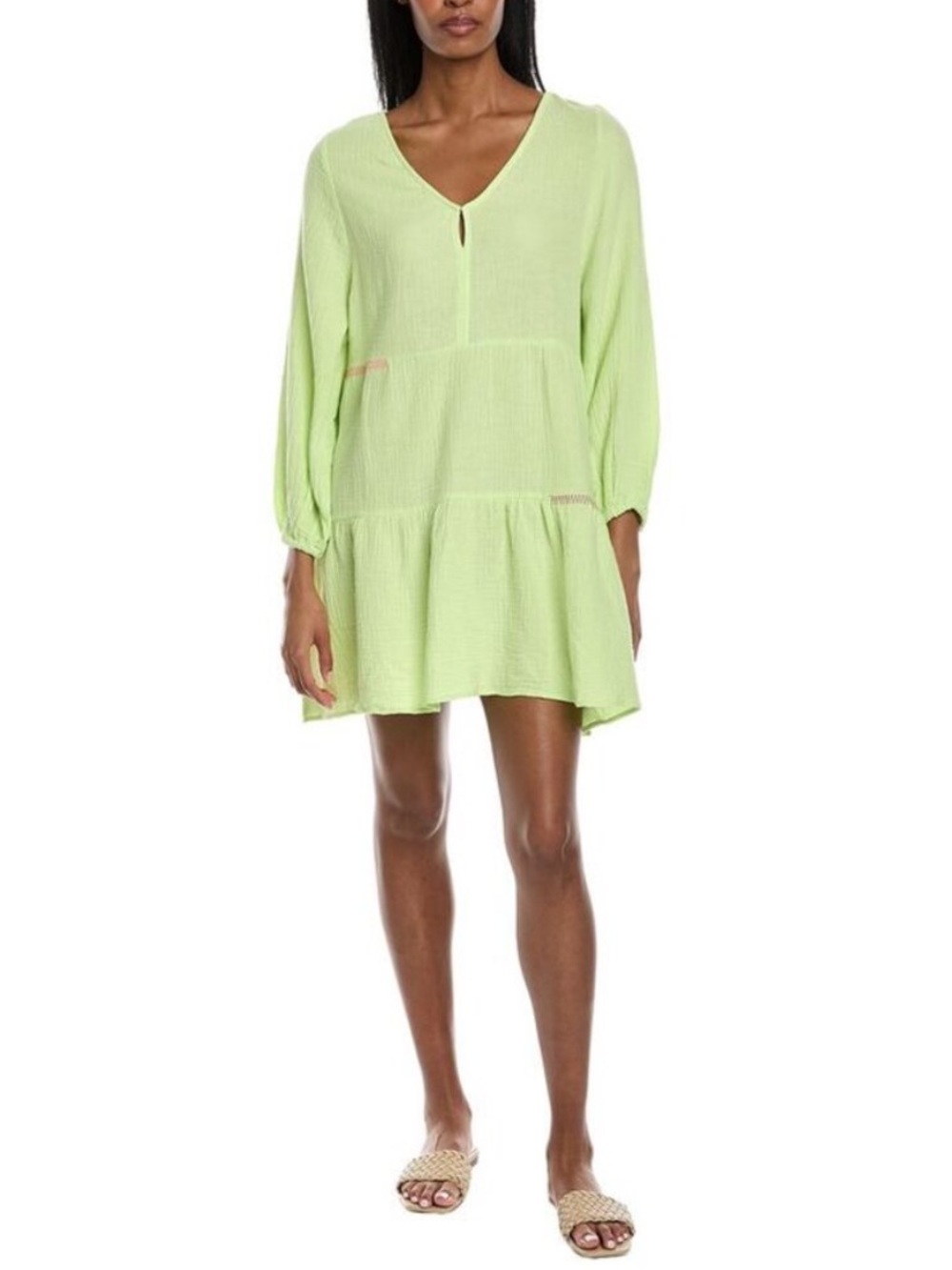 Lisa Todd Summer Fling Mini Dress in Electric Yellow Lime Gauze Cotton Small